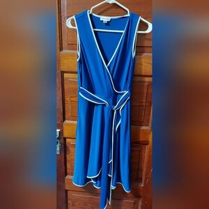 CALVIN KLEIN Size 4 Sleeveless Blue Faux Wrap Dress with matching Belt